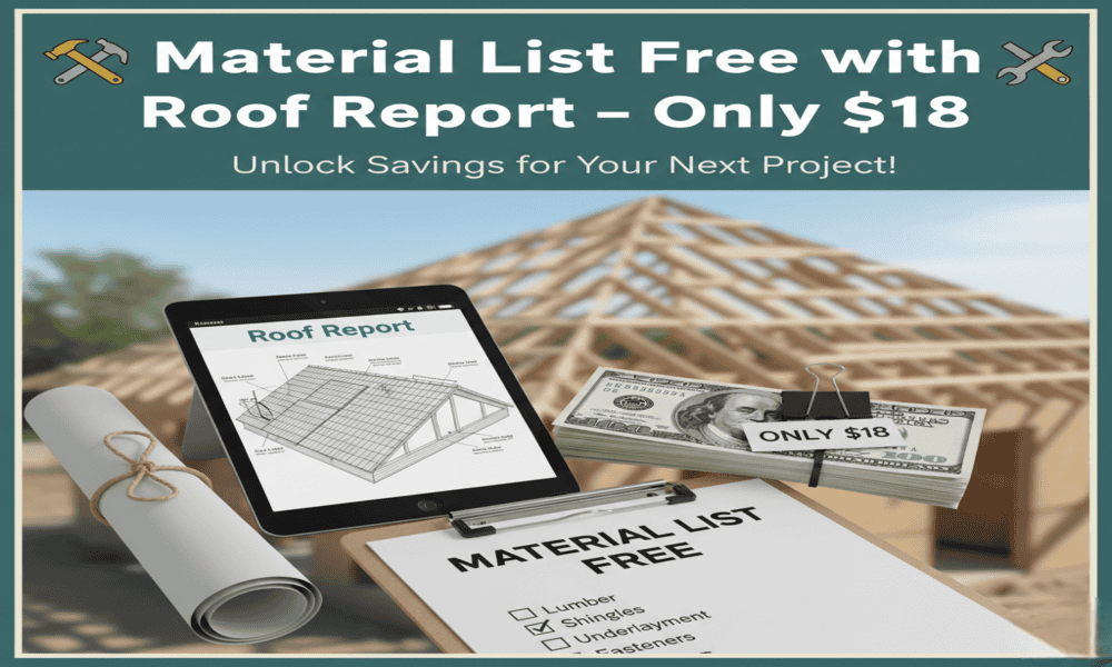 Accurate roof measuring with free material list and report for roofing projects.