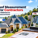 Aerial roof measurement service for roofing contractors showing roof dimensions and a detailed roof measurement report.